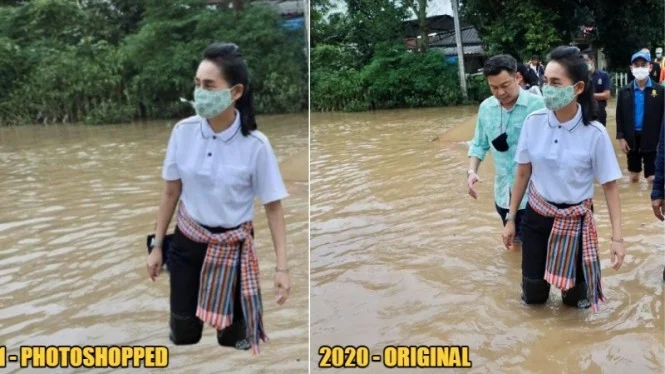 Wamen Pendidikan Thailand Dikecam Karena Merekayasa Foto Berkunjung ke Lokasi Banjir